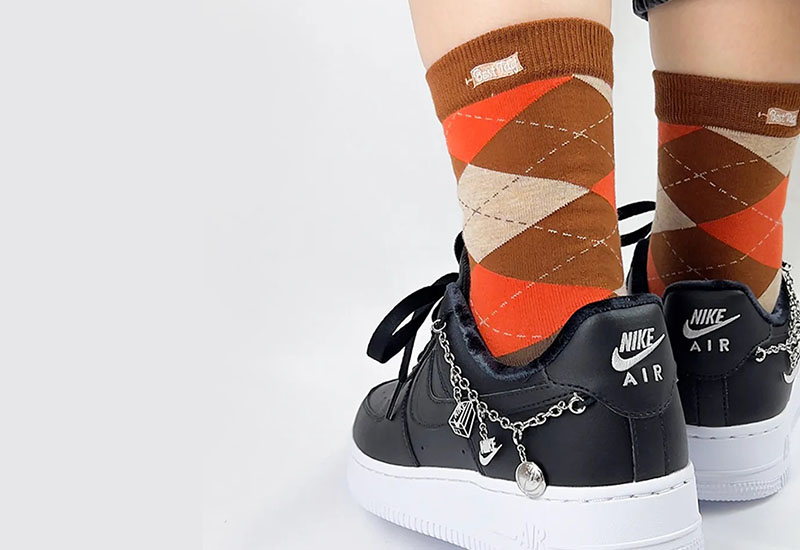 經典菱格紋-咖啡橘 厚襪款(2種尺寸) 